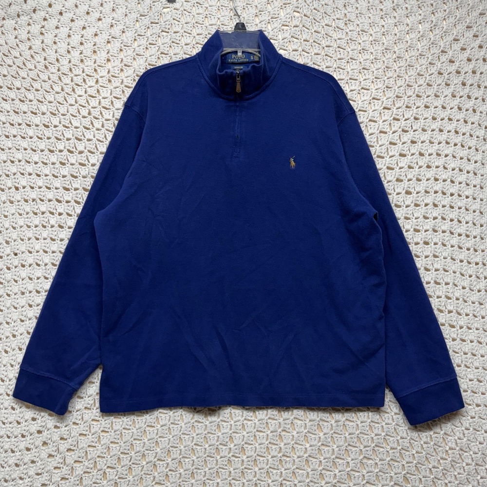 Polo Ralph Lauren Pullover Men's XL Royal Blue Quarter Zip Mock Neck Estate RIB